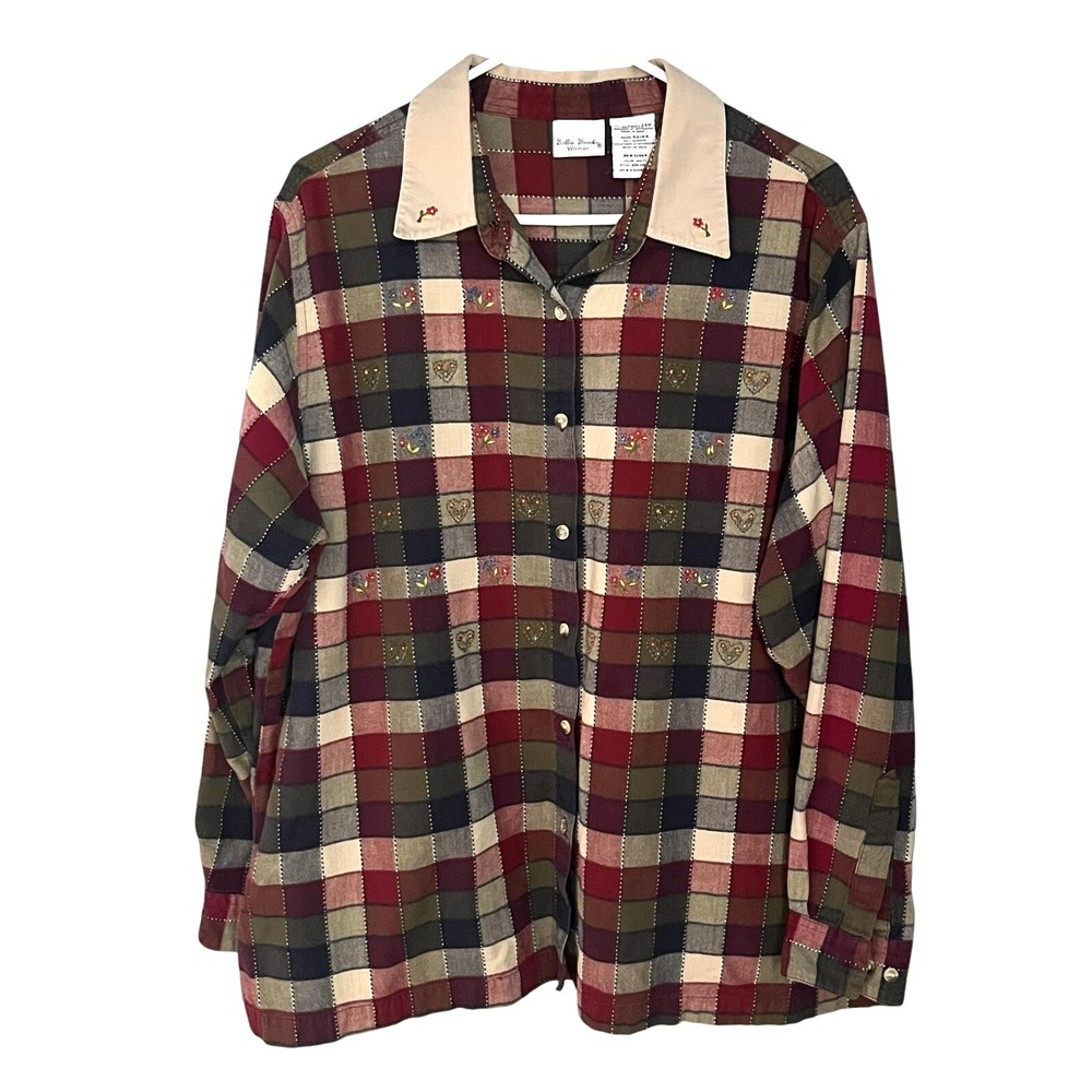 Bobbie Brooks Woman‎ Women's Embroidered Check Button Up Shirt 22W/24W